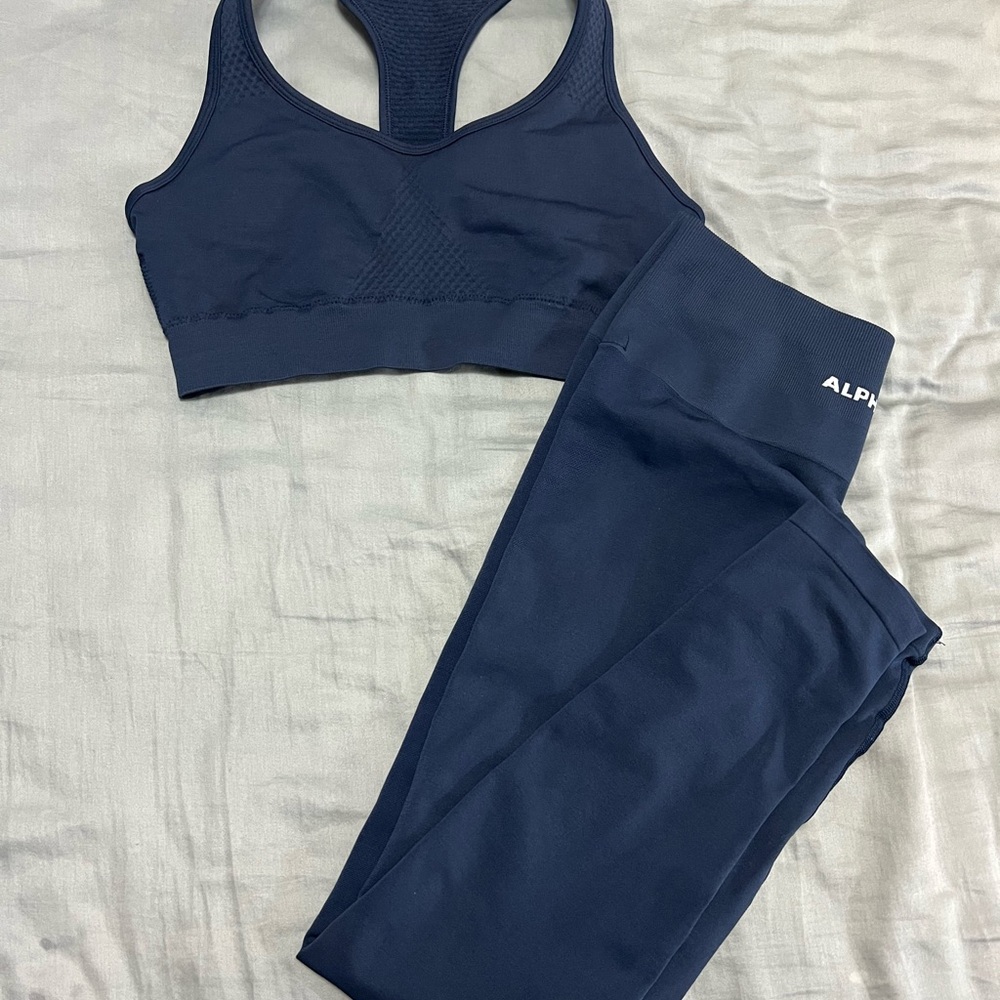 Alphalete Navy Seamless Sports Bra and Leggings Set